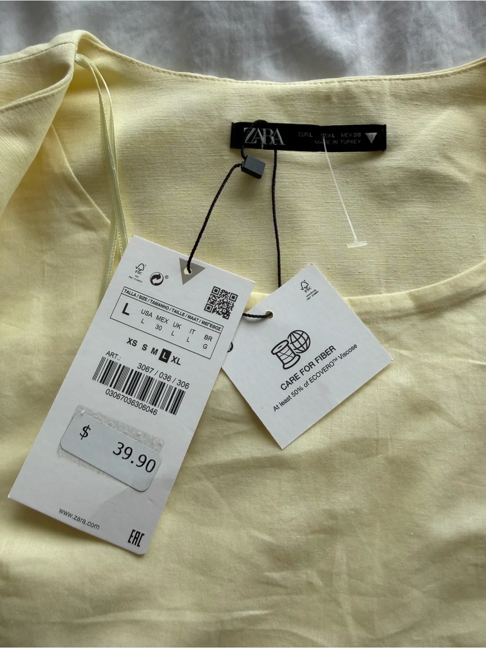 Zara Butter Yellow Linen Blend Co-Ord Set Size L NWT Button Top Mini Skirt - Picture 15 of 16